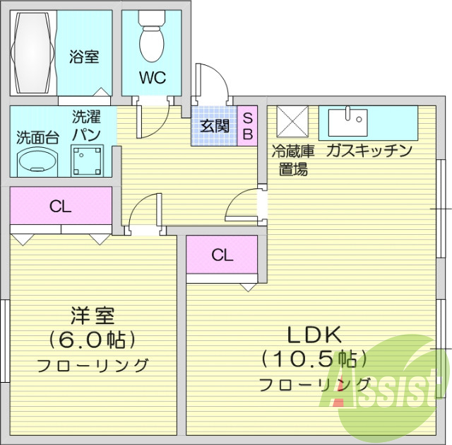 1LDK・ネット無料、シャワートイレ、洗面台独立、エアコン