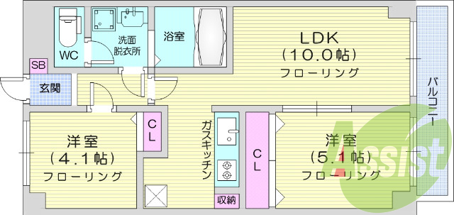 2ＬＤＫ、システムキッチン、オートロック、独立洗面