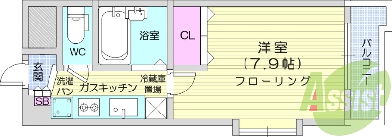 1K、フローリング、エアコン、クローゼット