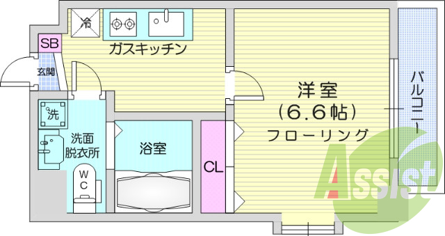 1K、エアコン、モニタ付きインターホン、ウォシュレット