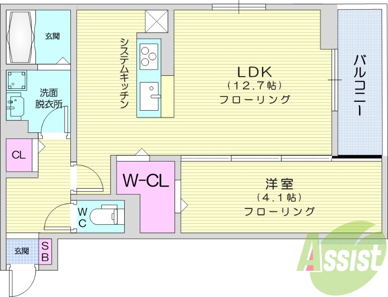 1LDK、バルコニー、ウォークインクローゼット、追い焚き機能