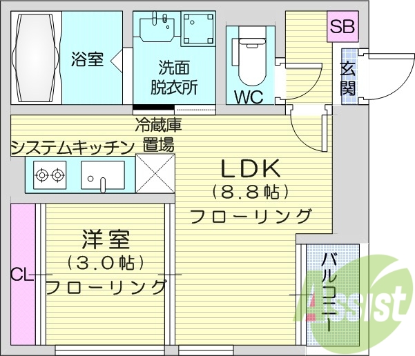1LDK、ネット無料、南仙台駅徒歩圏内、