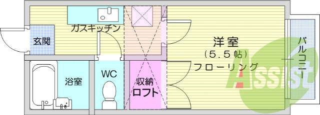 1K、ロフト付き、モニターホン、バス、トイレ別