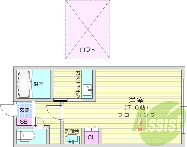 １K、独立洗面台、角部屋、風呂トイレ別、