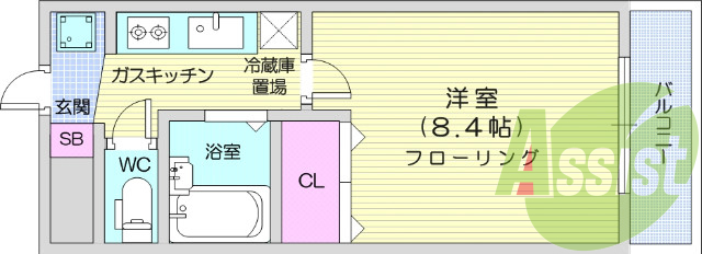 １K、システムキッチン、モニタ付インターホン。