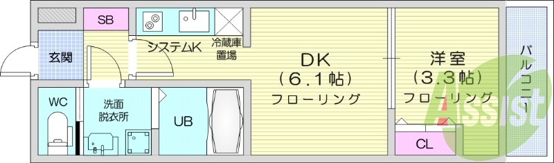 1DK、防犯カメラ、インターネット無料、追い焚き機能付き