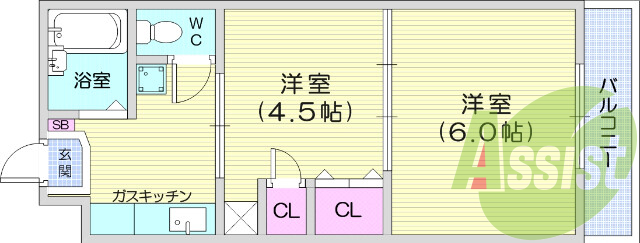 1LDK、エアコン、バストイレ別、バルコニー