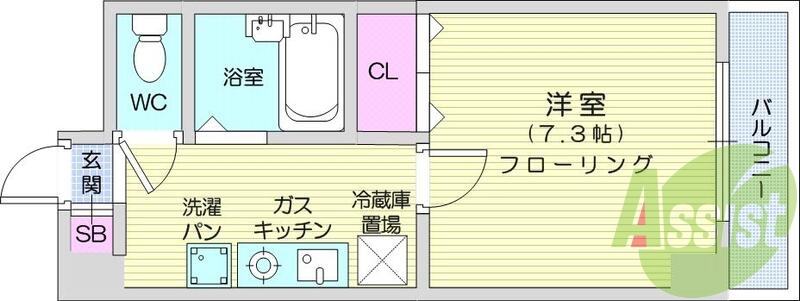 1K、南向き、プロパンガス、インターネット対応