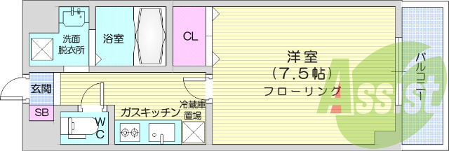 １K、バストイレ別、独立洗面台、エアコン