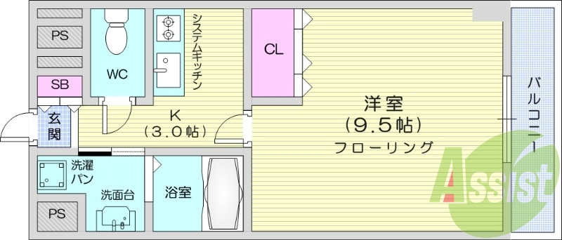 1K、南向き、バストイレ別、インターネット使用料無料