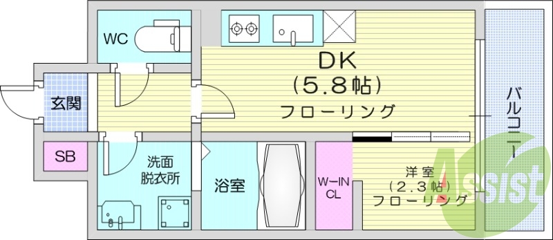 1DK、システムキッチン、浴室乾燥機、オートロック