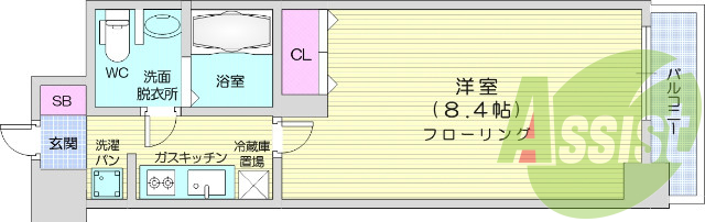 1K・オートロック、追焚、システムキッチン、独立洗面台