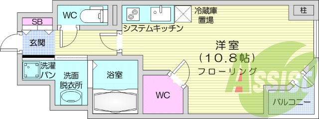 1R、IHコンロ、ウォークインクローゼット