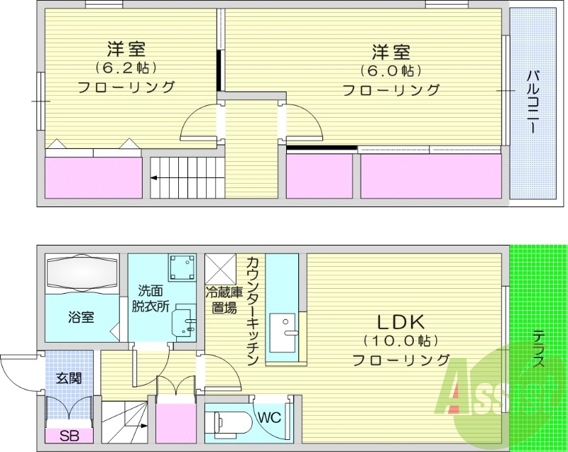 2LDK、ペット可能、モニター付きインターホン