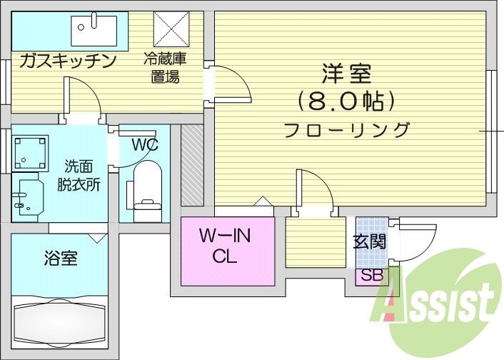 1K、モニター付きインターホン、ウォークインクローゼット