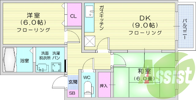 2DK、追い焚き機能、トランクルーム、独立洗面台