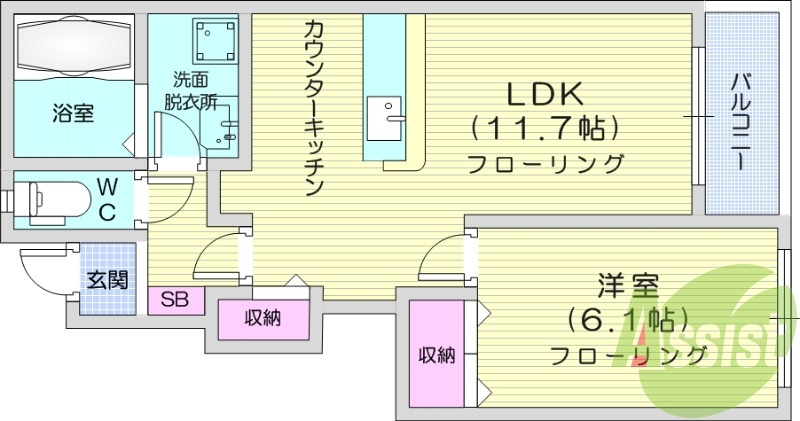 1LDK、エアコン、室内洗濯機置き場、トイレ浴室別、収納