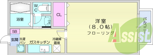 1K、バルコニー、追い焚き、浴室乾燥機、TVインターホン