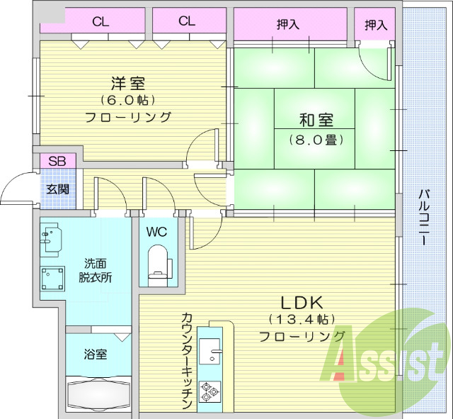 2ＬＤＫ、エアコン、バストイレ別、追炊き、宅配ボックス