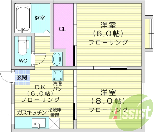 2DK、エアコン、バストイレ別、モニター付きインターホン