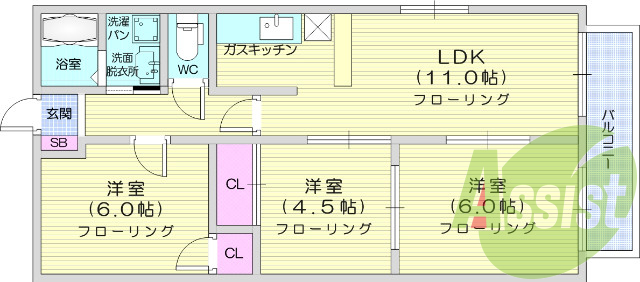 3LDｋ、エアコン、室内洗濯機置場、トイレ浴室別、収納
