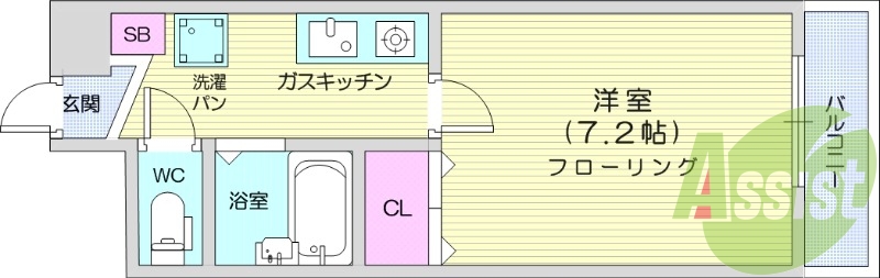 1K、都市ガス、システムキッチン、エアコン