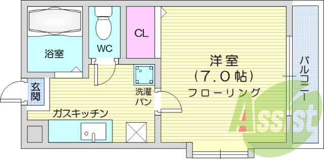 １ｋ、フローリング、出窓、バルコニー、CATV