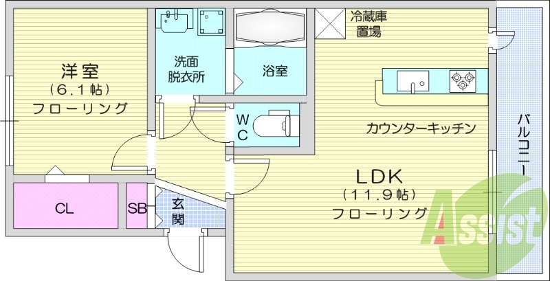 １LDKのお部屋！システムキッチンＩＨ３口付きですよ！
