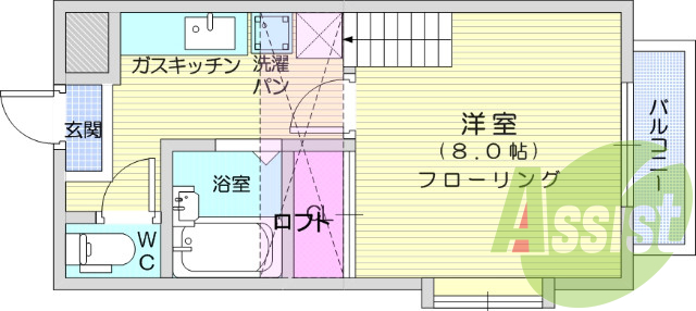 1K、エアコン、室内洗濯機置場、トイレ浴室別、収納