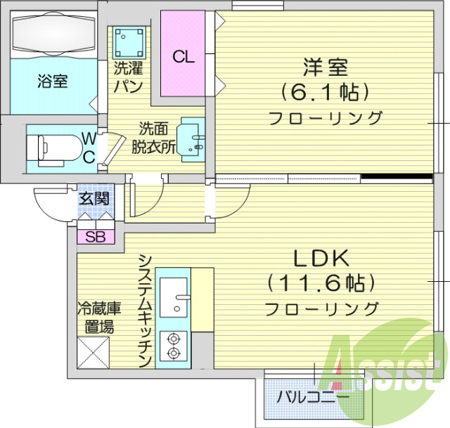 １LDK、TVインターホン、バス・トイレ別、追い焚き機能