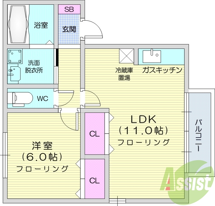 1LDK、独立洗面化粧台、バルコニー、追い炊き機能