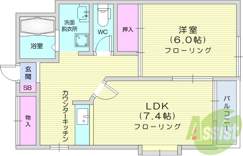 1LDK　独立洗面台　都市ガス　駐車場2台　ペット相談可
