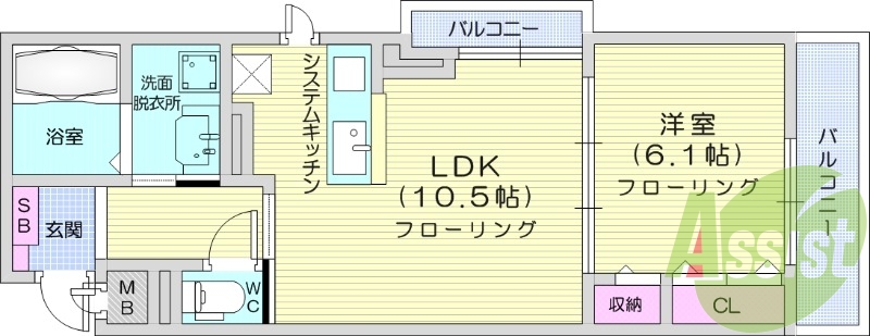 １LDK、オートロック付、ネット使用料不要、エアコン2台付き