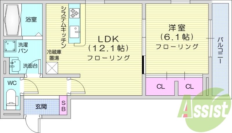 1LDK、バルコニー、インターネット対応