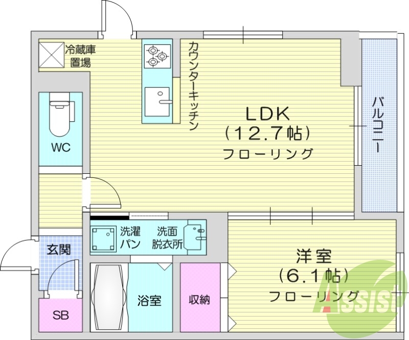 1LDK、バルコニー、インターネット対応