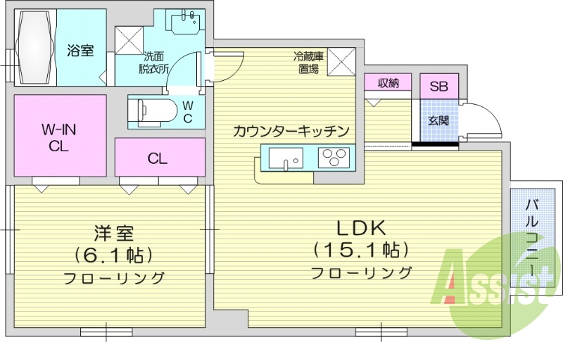 1LDK、温水洗浄便座、追い焚き、ウォークインクローゼット