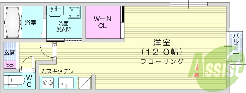 1R、ウォークインクローゼット付き、インターネット無料