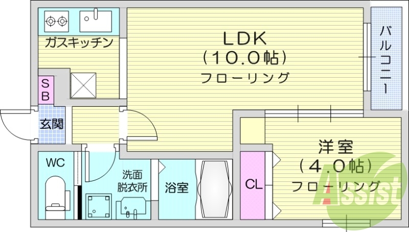 1LDK、エアコン、室内洗濯機置き場、トイレ浴室別、収納