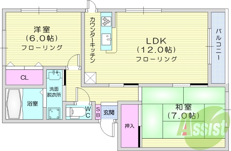 2LDK、温水洗浄便座、洋室乾燥機、テレビ付きインターホン