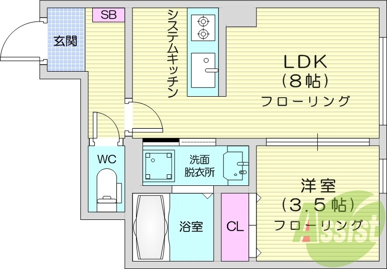 １LDK、ネット使用料無料、新築、バス・トイレ別、エアコン