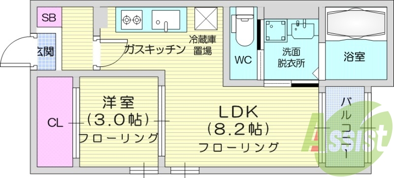 １LDK、室内洗濯機置場、浴室乾燥機、オートロック