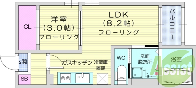 １LDK、室内洗濯機置場、浴室乾燥機、オートロック