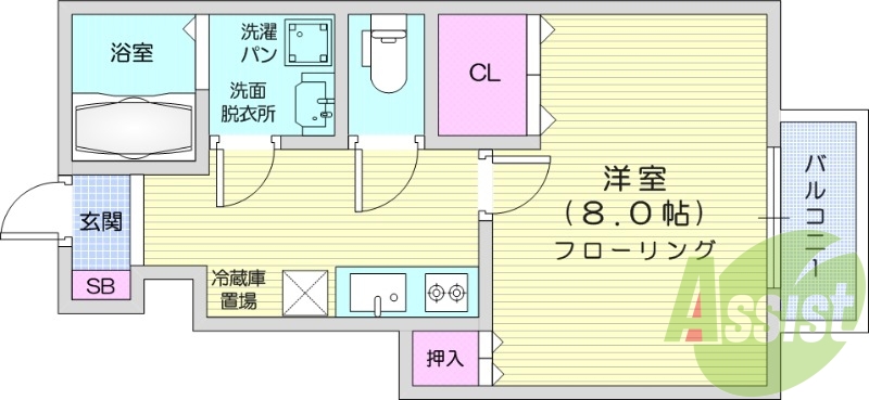1K、浴室乾燥付き、追い焚き機能付き、2口コンロ