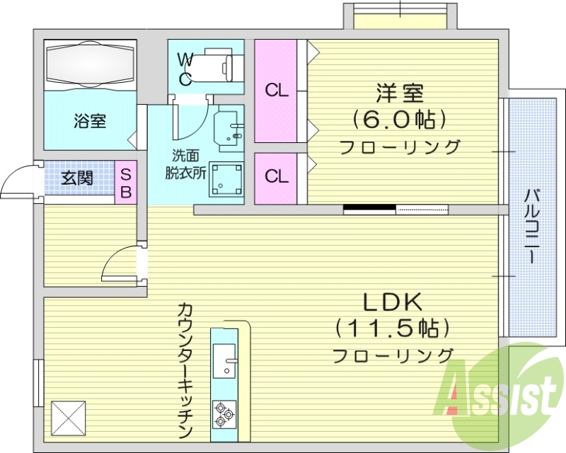 1LDK、インターネット無料、モニター付きインターホン