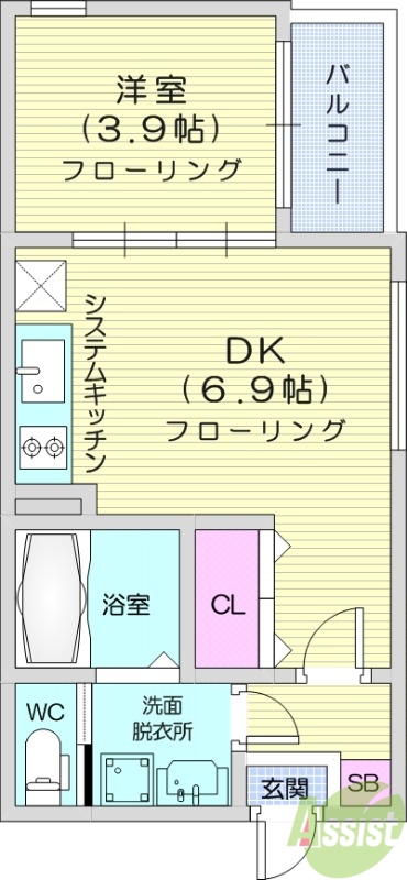 1DK　2名入居可能　浴室乾燥機　インターネット無料