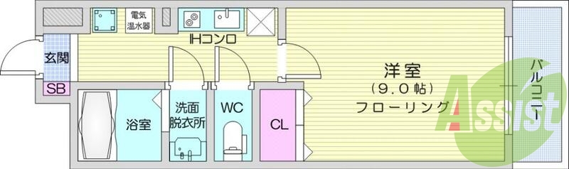 1K、エアコン、バストイレ別、独立洗面台、