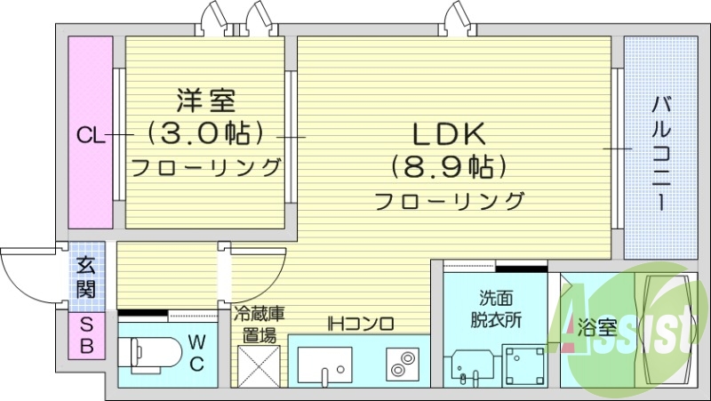 1LDK、オートロック、宅配ボックス、ネット無料