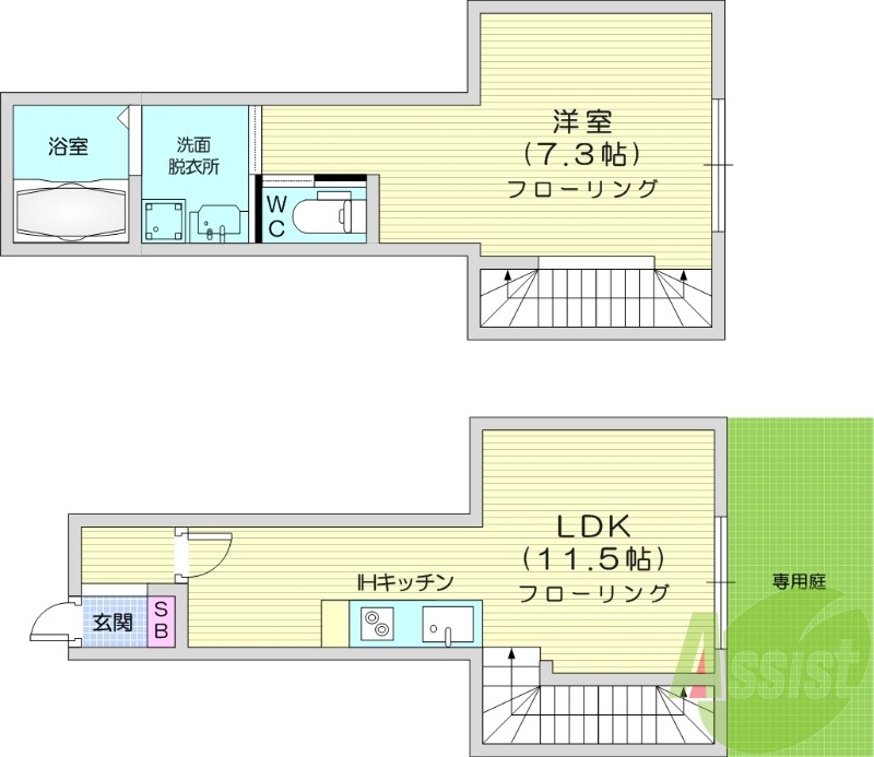 1LDK、専用庭、南向き、インターネット無料、ペット相談