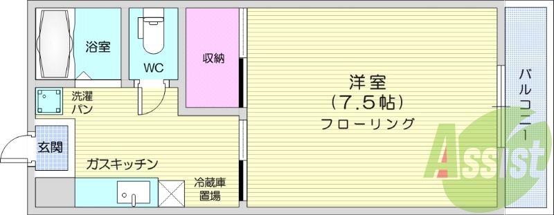 1K、バストイレ別、モニター付インターホン、温水洗浄便座