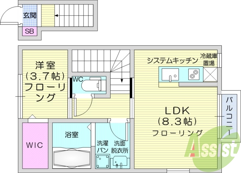 1LDK、インターネット無料、防犯カメラ、BS